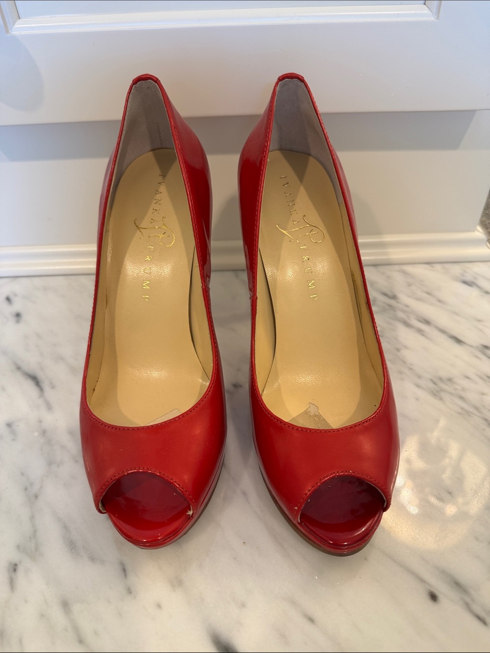 Ivanka Trump Red Peep-Toe Patent Leather Pumps